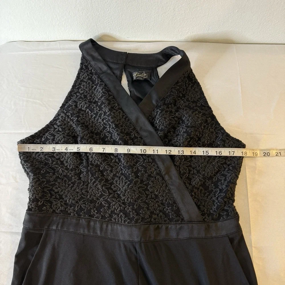 Thalia Sodi‎ Black Sleeveless V-Neck Textured Jumpsuit Women's Medium Holiday